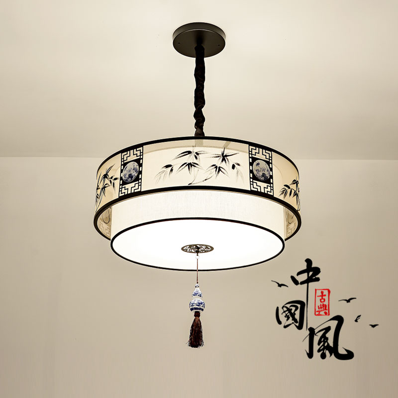 新中式吊灯圆形禅意复古中国风客厅餐厅卧室书房灯吸吊两用LED灯